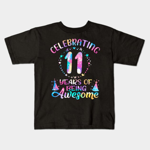 Years of Being Awesome 11 Years Old 11th Birthday Tie Dye Kids T-Shirt by Aleem James